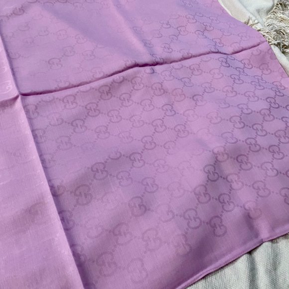 GUCCI GG Guccissima Rose Pink Wool Silk Blend Wrap Monogram Shawl Scarf - Picture 3 of 13